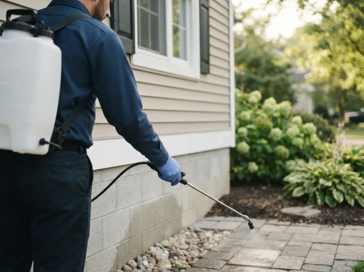 Pest control technician inspecting a home in Walloon Lake, MI